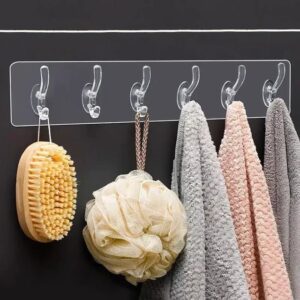 transparent wall mounted adhesive hook rack (6 hooks)